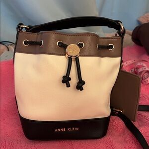 Anne Klein Black, White, and Brown Crossbody Bag